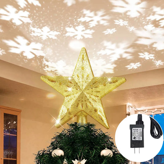 Christmas Tree Topper Star Snowflake Projector Light 3D