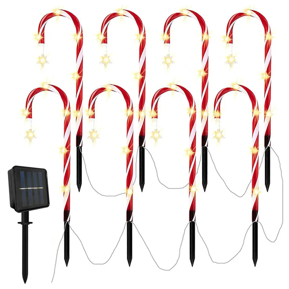 8pcs Solar Christmas Candy Cane Light