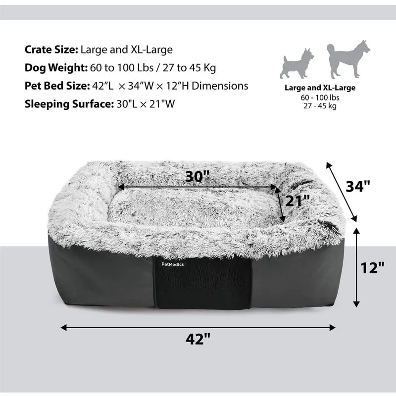 PetMedics Calming Orthopedic Fluffy Washable Dog Bed with Warming, Cooling Foam Pillow -