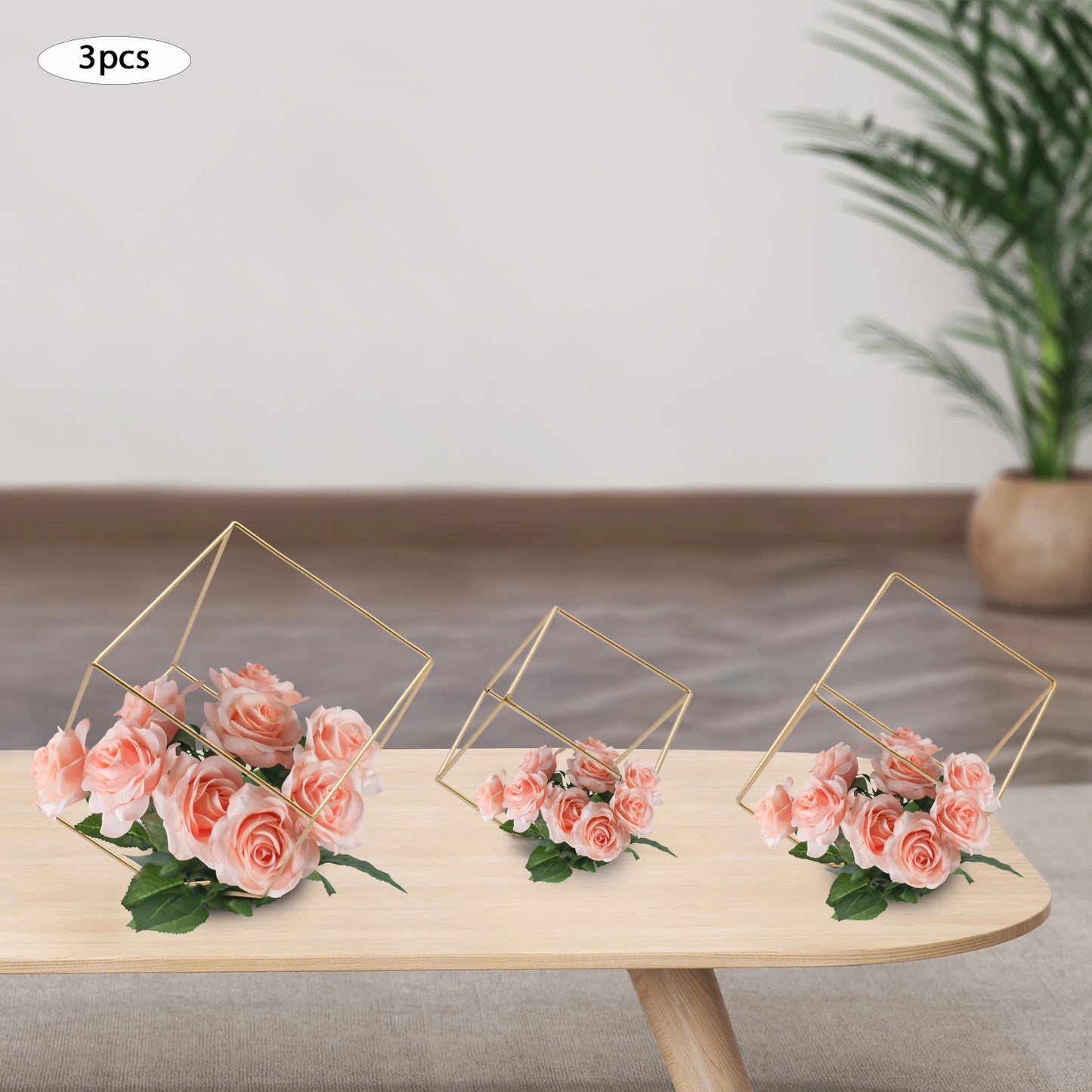 3 Pcs Metal Hexagon Shaped Geometric Design Flower Stand,