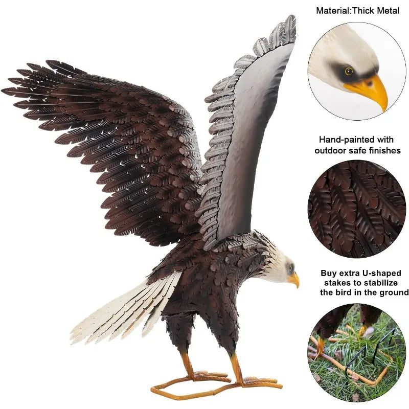 chisheen Bald Eagle Statue Outdoor Garden Sculpture Metal Yard Art Lawn Decorations Large Eagle Figurines and Statues