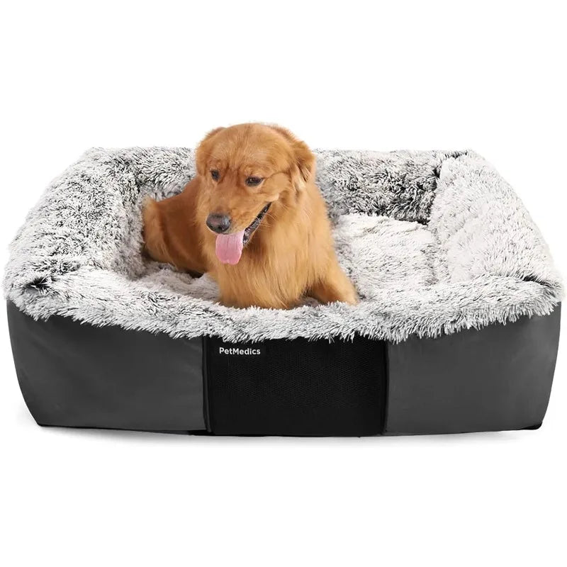 PetMedics Calming Orthopedic Fluffy Washable Dog Bed with Warming, Cooling Foam Pillow -