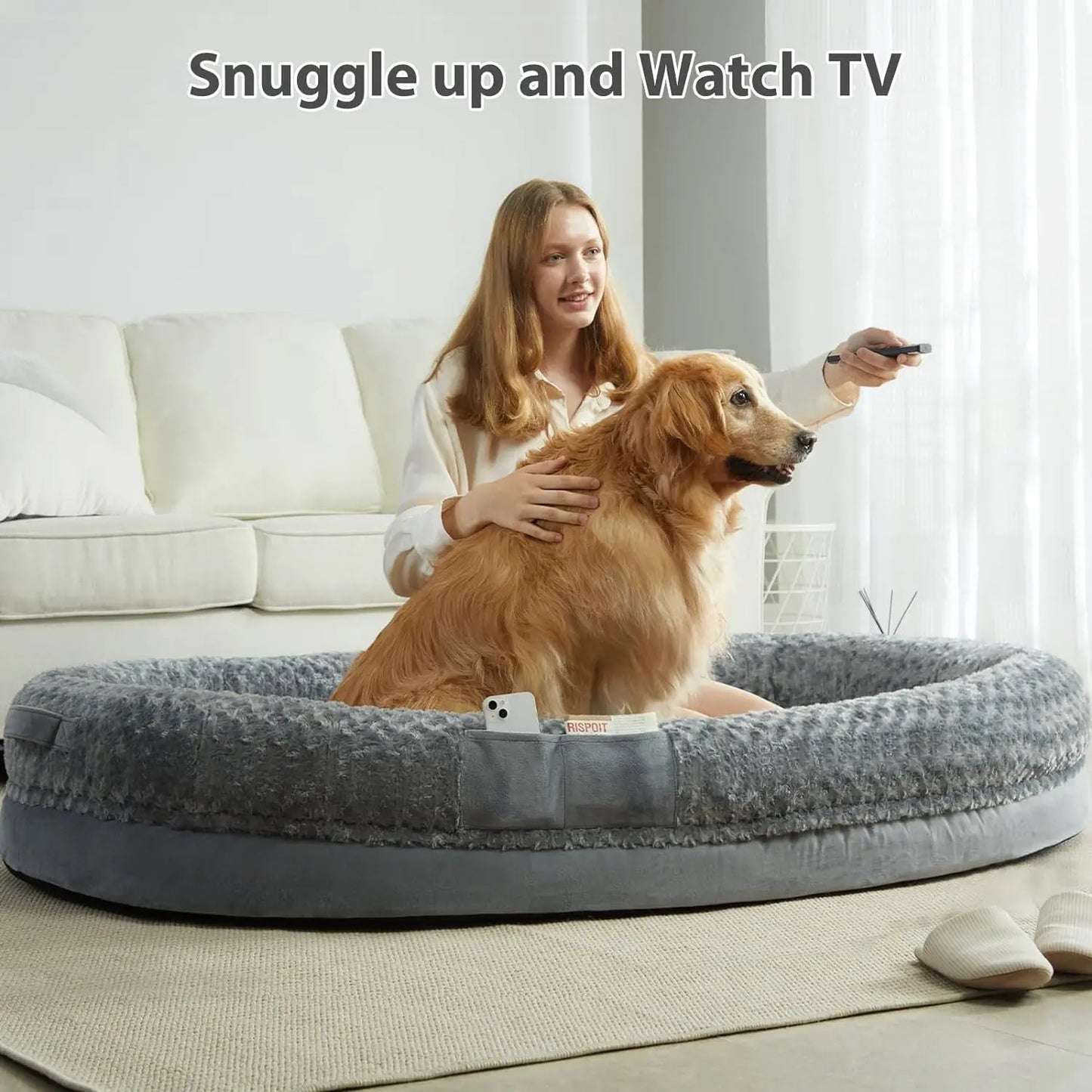 Human Sized Dog Bed with Egg Crate Foam,  with Washable Cover