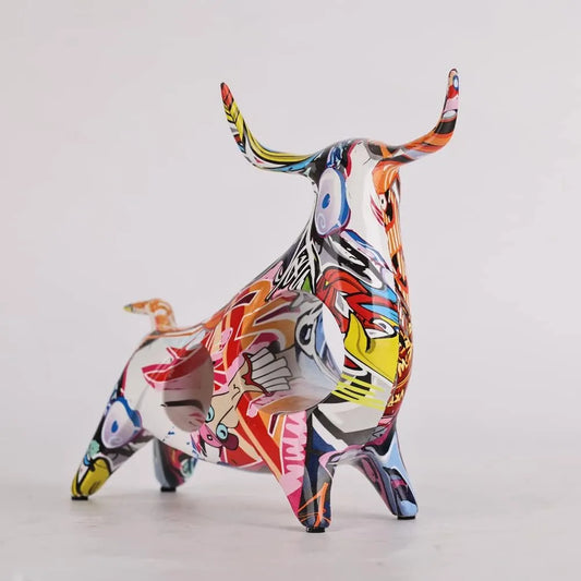 Colorful Bull Sculpture Resin Animal Statue