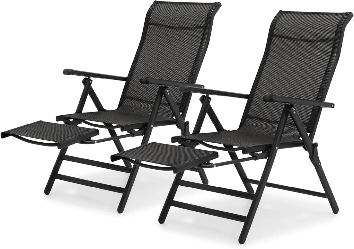 3 in 1 Outdoor Lounge Chairs Set of 2 Folding Recliner Patio Lounge Chair with Footrest