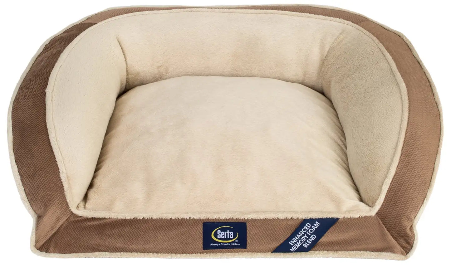 SertaPedic Memory Foam Mini Couch Dog Bed in Brown, Small