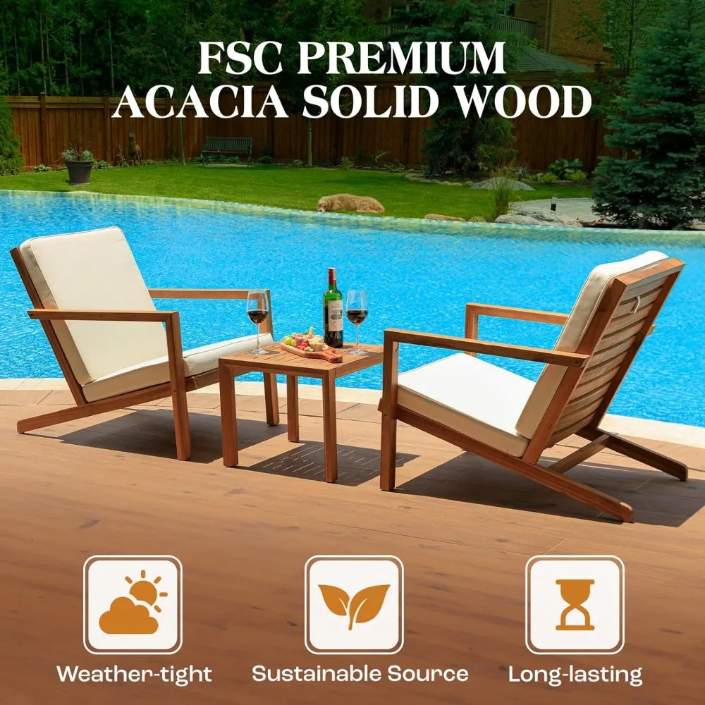 400lbs Capacity Outdoor Club Chairs Set of 2 with Wooden Side Table ,for Firepit Porch, Large, Slanted Backrest Design