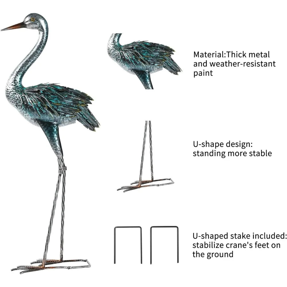 Garden Crane Statue for Outdoor, Decoy Garden Sculptures and Statues, , Set of 2