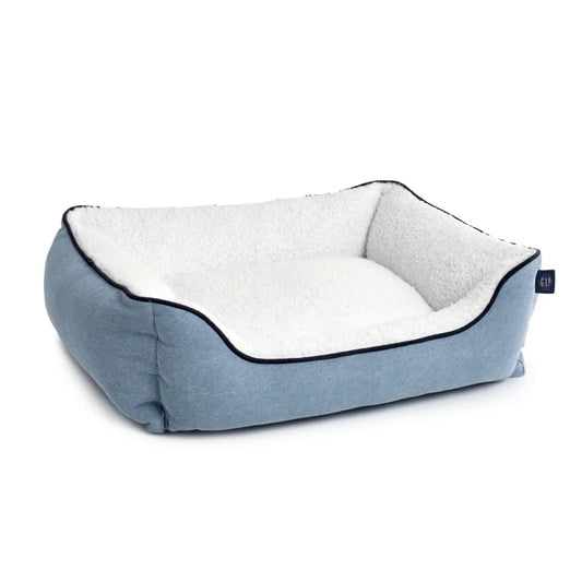 Gap Washed Denim Cuddler Dog Bed, Organic Cotton Cover with Polyester Sherpa inner, Medium, Light Blue