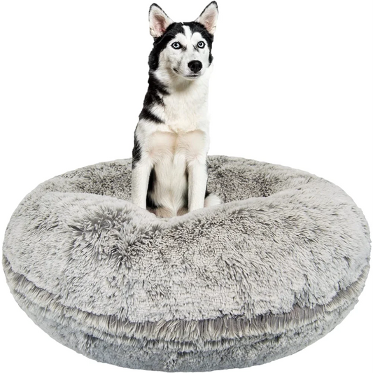 Extra Plush Faux Fur Dog Bean Bed - Circle Dog Bed - Waterproof Lining and Removable Washable Cover -