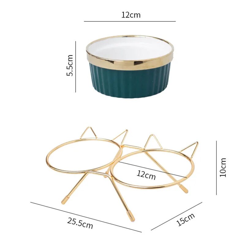 Cat Ceramic Bowl Pet Feeder with Metal Stand