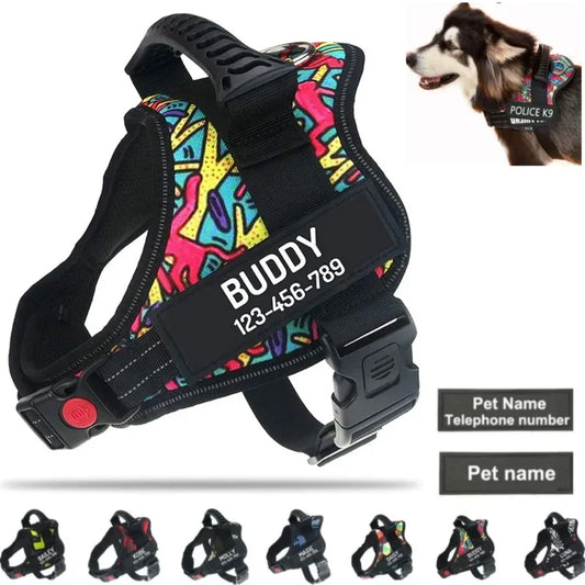 Personalised No Pull Dog Harness with Custom Name and Phone Number Heavy Duty Pet Vest To Prevent Tugging Pulling Choking