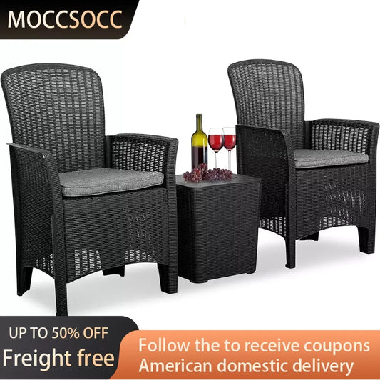 3 Pieces Outdoor Wicker Patio Furniture Modern Rattan Chair Conversation Sets With Coffee Table