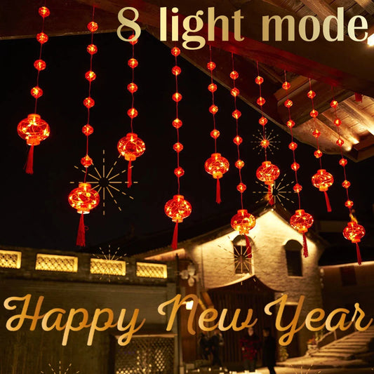 2024 New Year'S Decor 3M Red Chinese Lanterns String Light 8 Modes