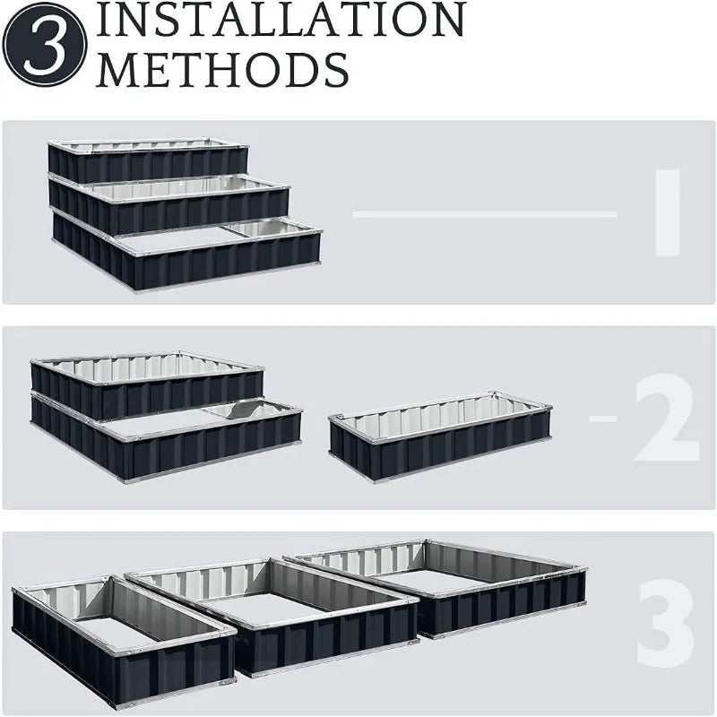 3 Tiers Raised Garden Bed Dismountable Frame Galvanized Steel