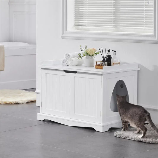 Wooden Cat Litter Box Furniture with Door,