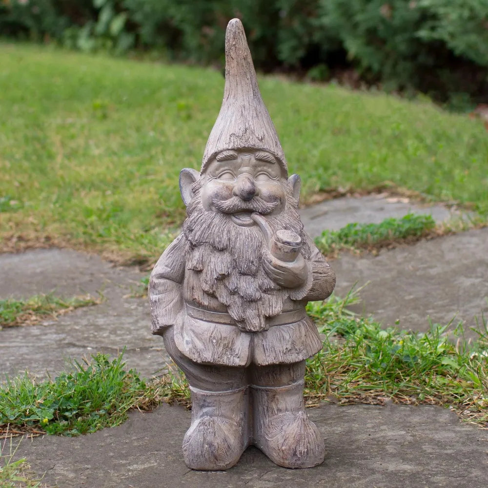 17.75" Gray Standing Gnome Outdoor Garden Statue