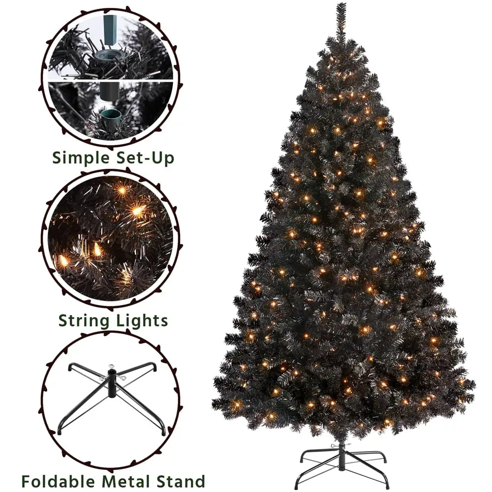 Christmas Clear Pre-Lit 300 Incandescent Black Pre-Lit Spruce Collapsible Artificial tree