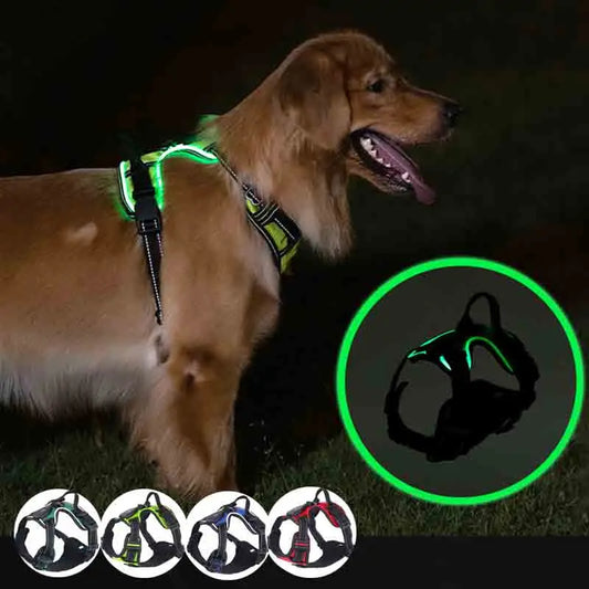 Adjustable Dog Harness Vest Glowing Soft Breathable Led Light