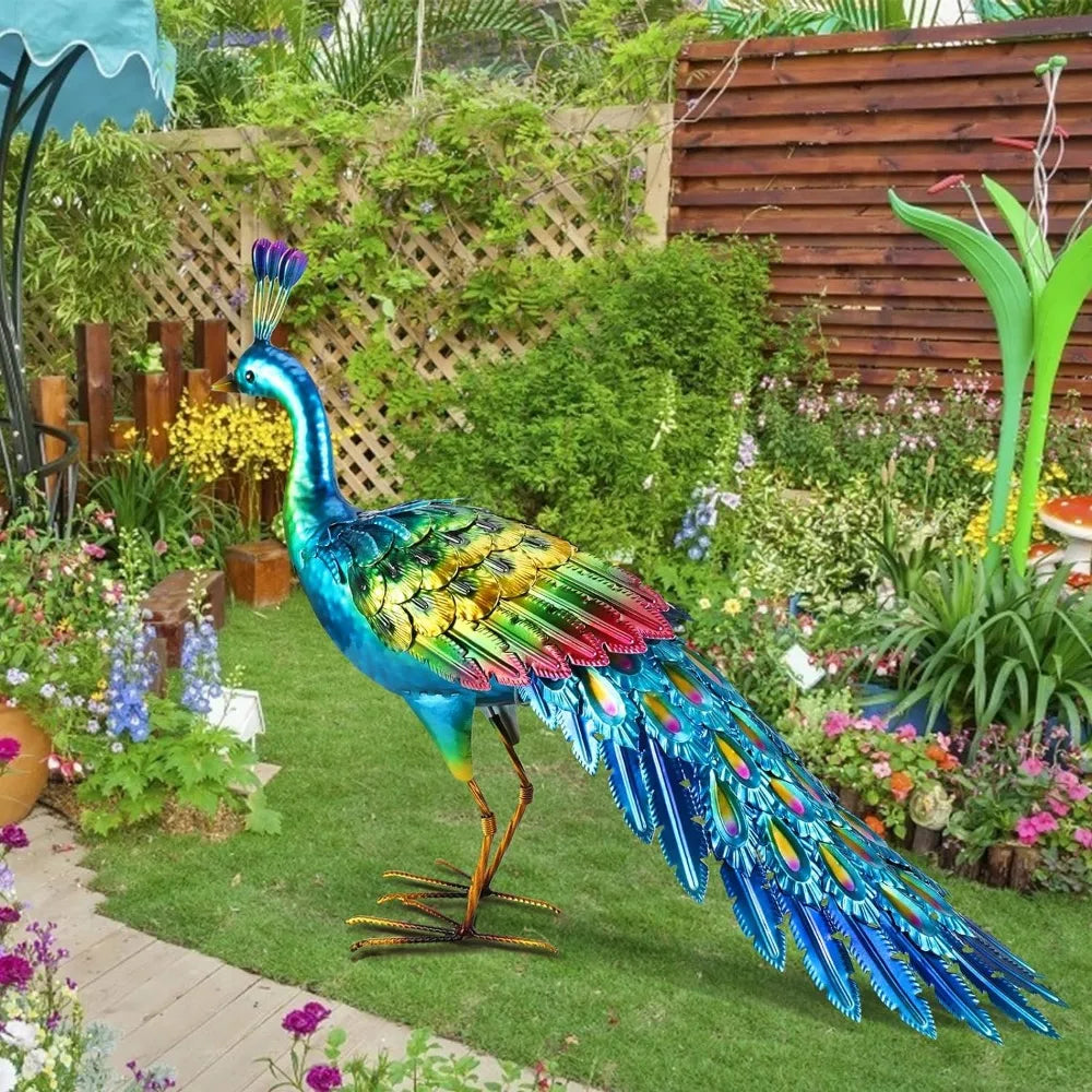 Peacock Statue Garden Decor Metal Peacock Yard Art