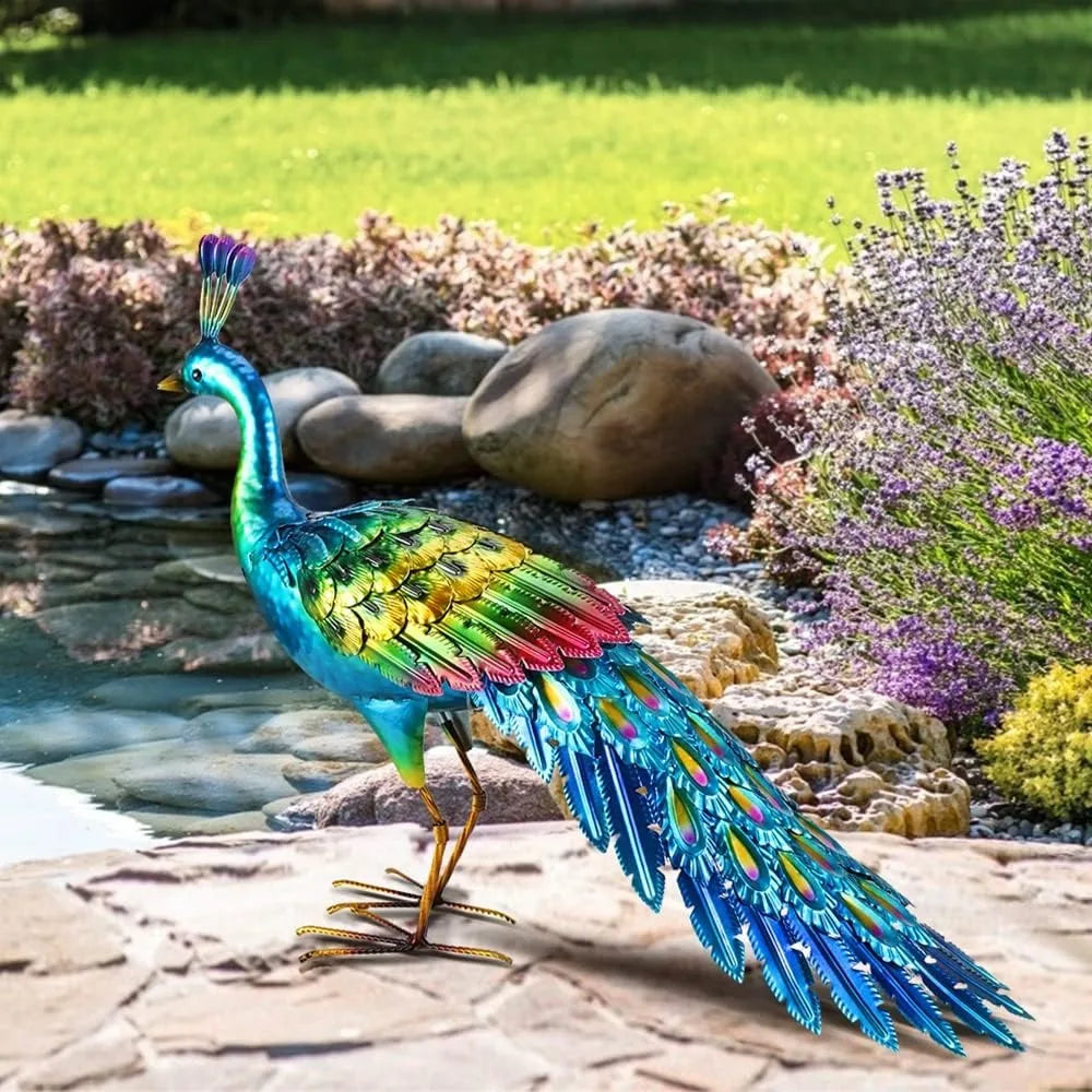 Peacock Statue Garden Decor Metal Peacock Yard Art