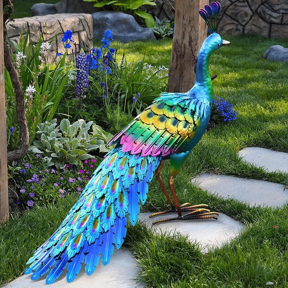 Peacock Statue Garden Decor Metal Peacock Yard Art