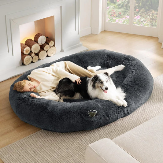 Human Dog Bed for People Adults, Calming Human Size Giant Dog Bed Fits Pet Families with Memory Foam Supportive Mat