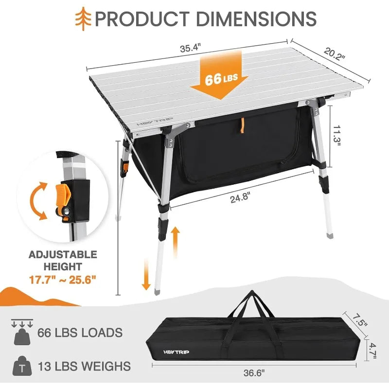 Folding Camping Table with Storage Bag Roll-Up Aluminum