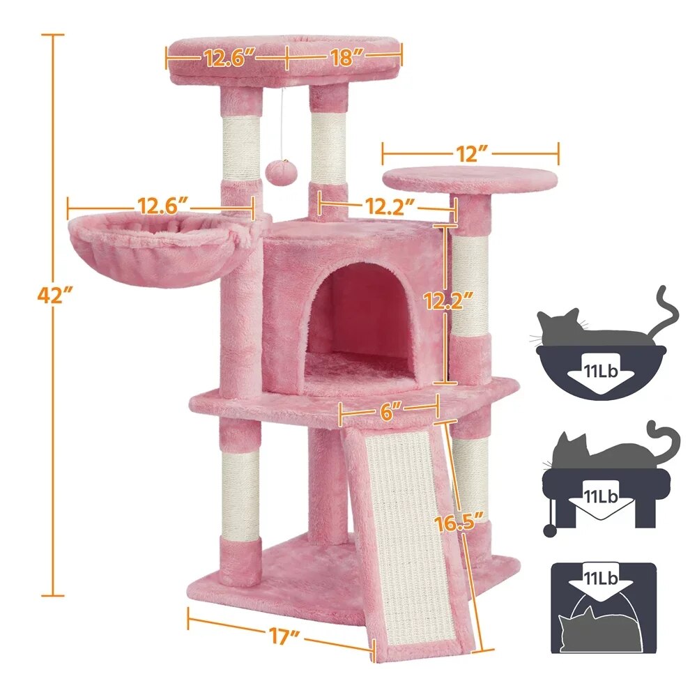 42'' Cat Tree Cat Tower with Condo & Basket