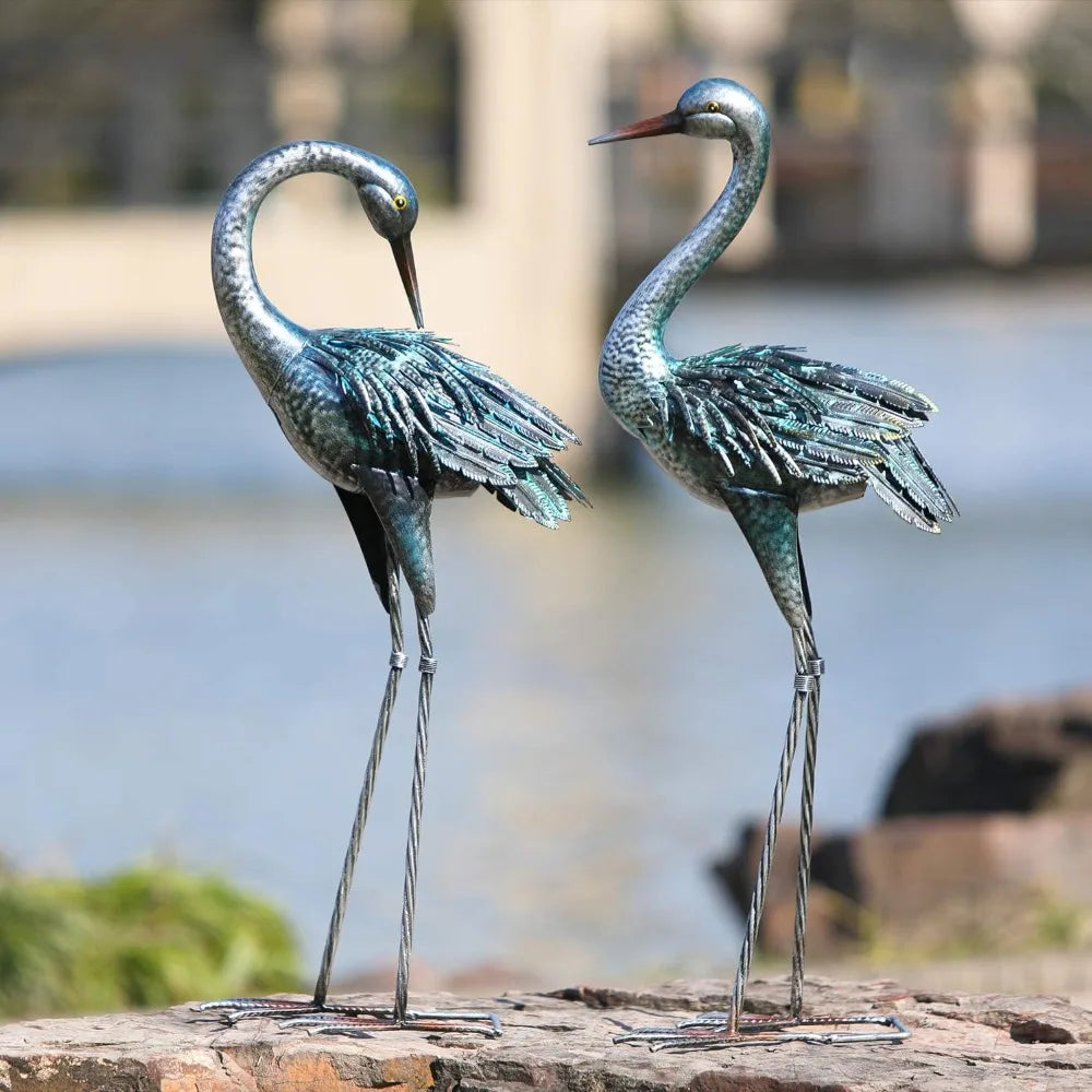 Garden Crane Statue for Outdoor, Decoy Garden Sculptures and Statues, , Set of 2