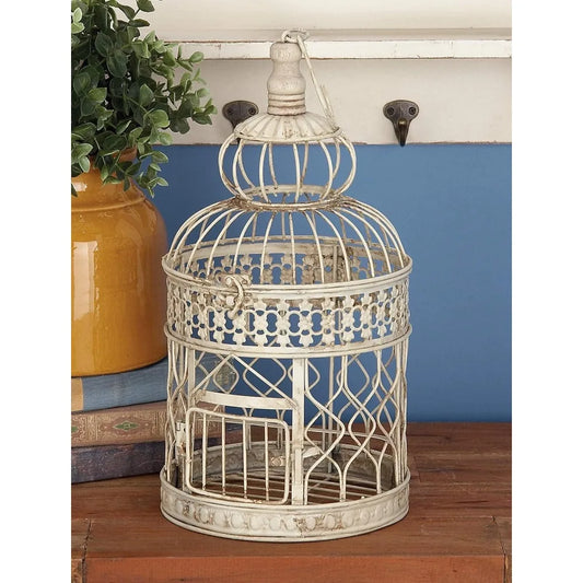 Deco 79 Metal Hexagon Birdcage with Latch Lock Closure and Hanging Hook, Set of 2 21", 18"H, Cream