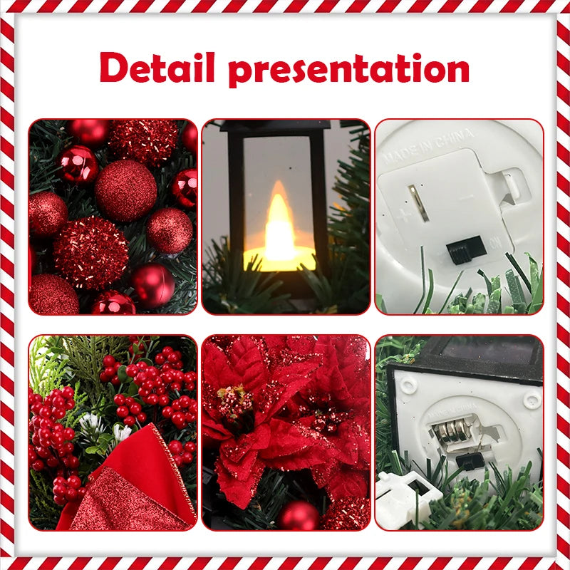 Christmas Wreath With Light Bow Ball Big Red Flower