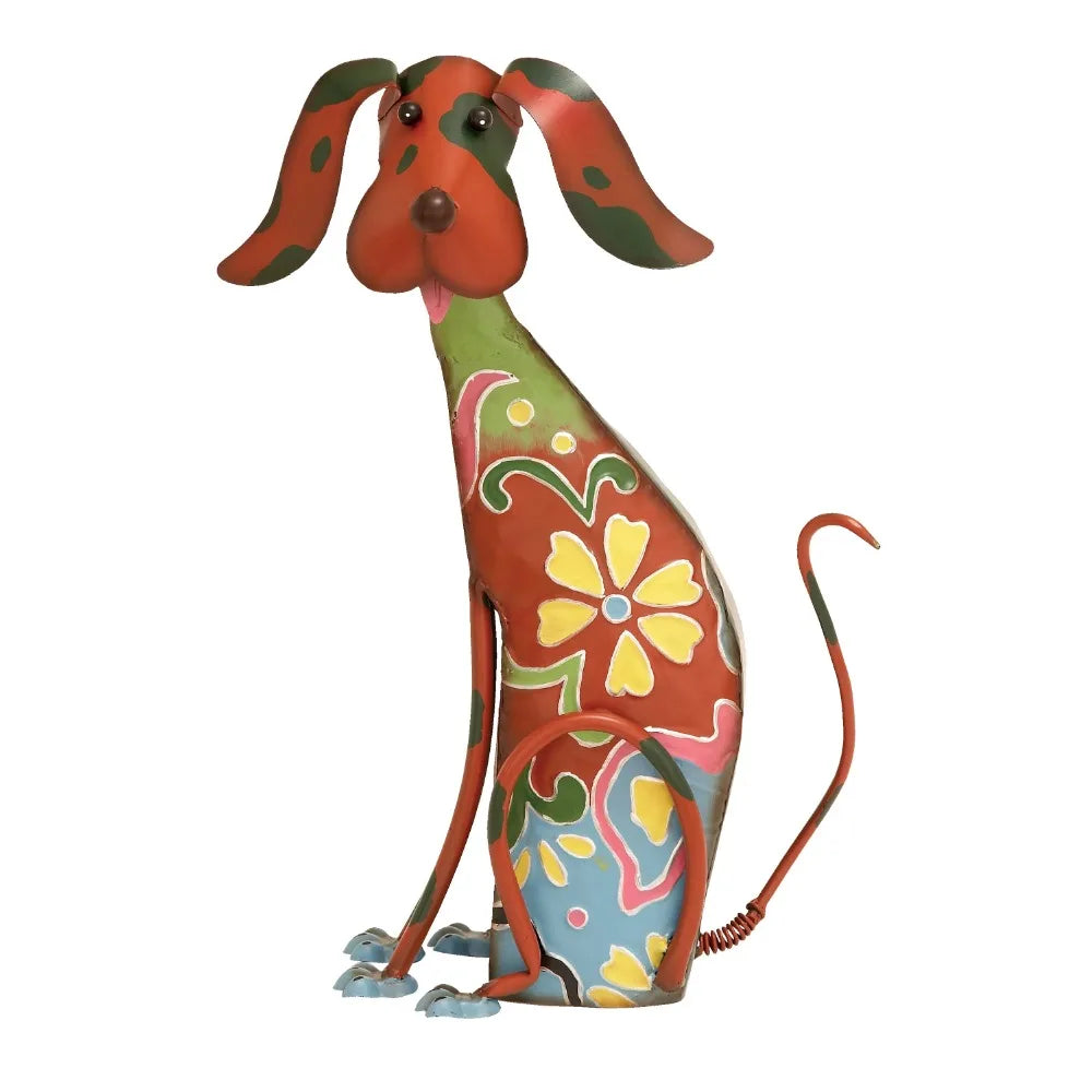 Sculptures  Metal Indoor/Outdoor Multi Colored Dog Sculpture With Floral Design