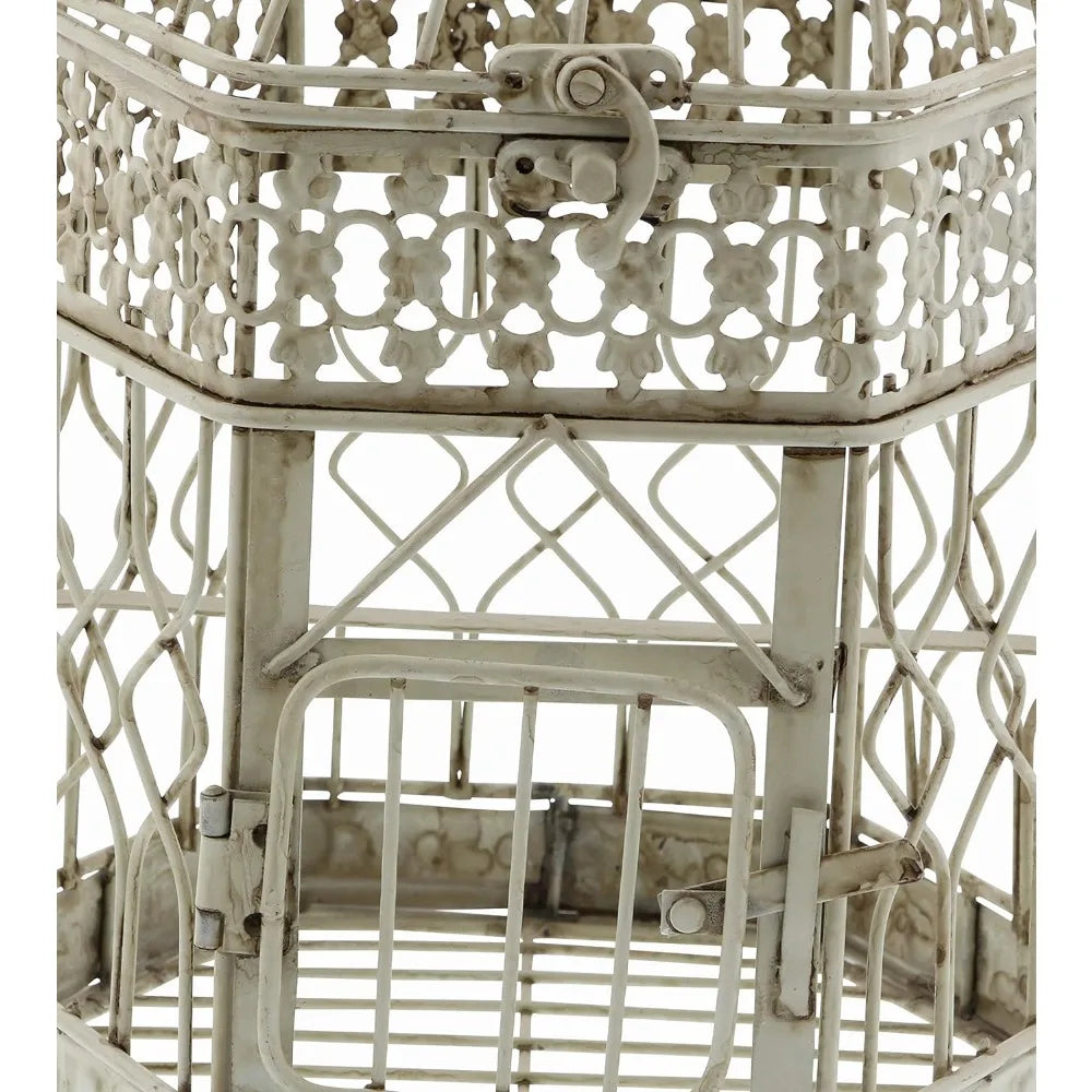 Deco 79 Metal Hexagon Birdcage with Latch Lock Closure and Hanging Hook, Set of 2 21", 18"H, Cream