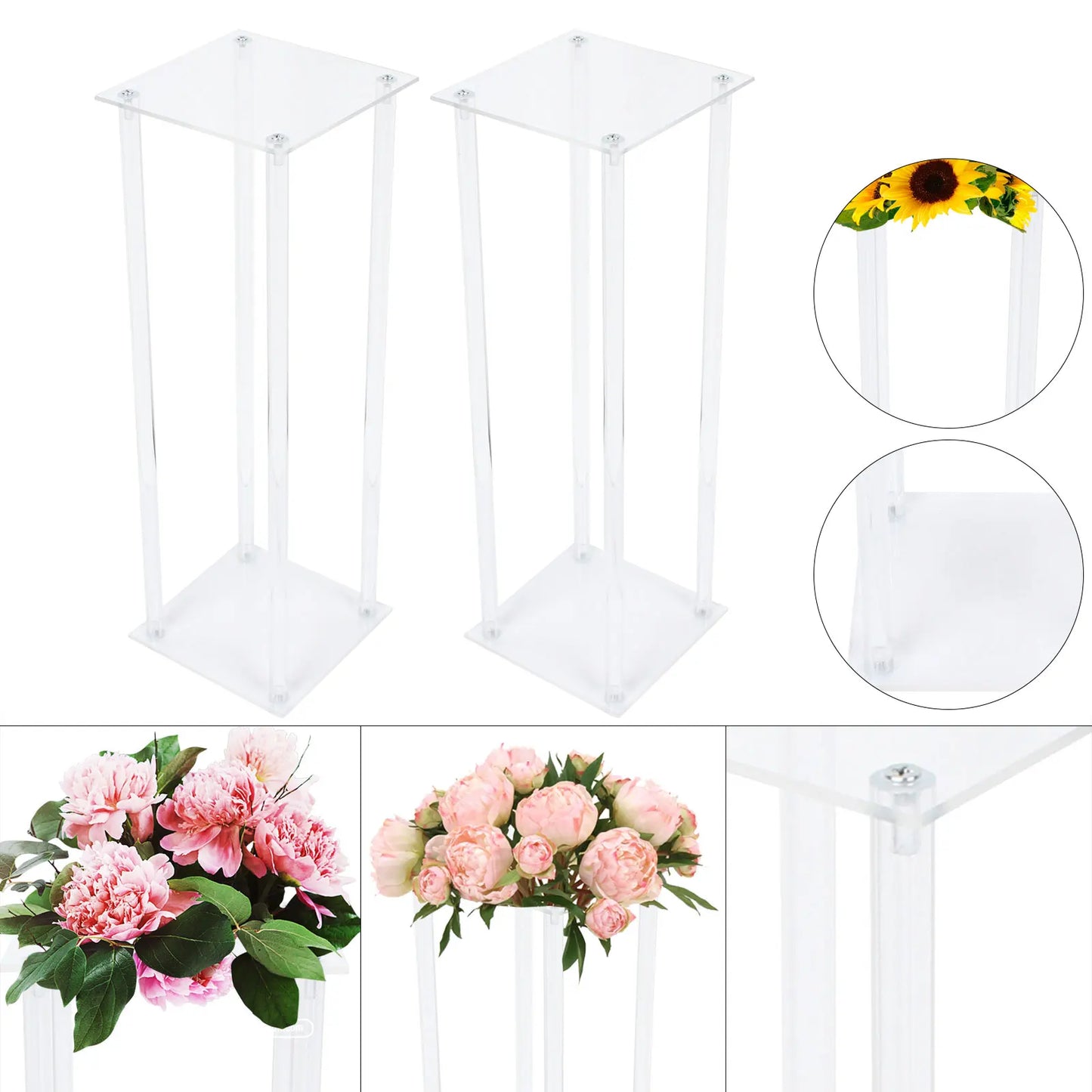 2Pcs 60cm Type Tabletop Flower Stand Clear