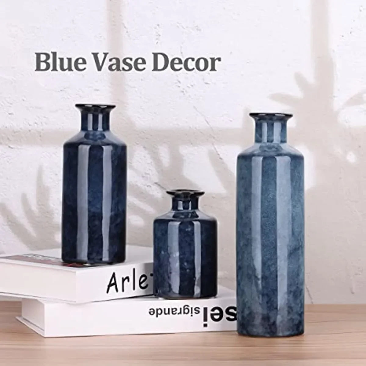 Blue Ceramic Vases Set 3 Blue Small Vase Farmhouse Country