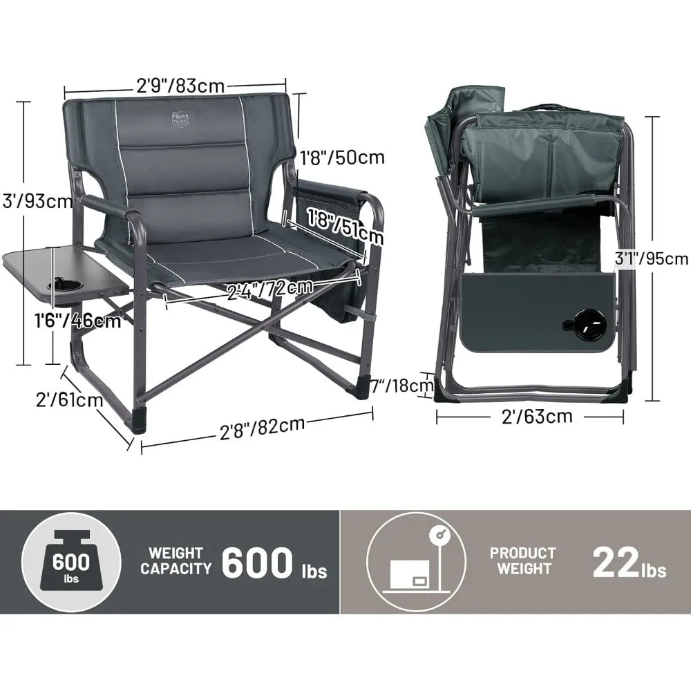 Outdoor Chairs with Foldable Side Table Detachable Side Pocket Heavy Duty Folding Camping Chair Up To 600 Lbs Weight Capacity