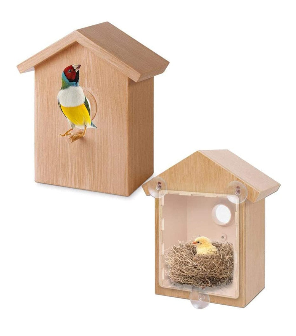 Outdoor window bird nest feeder