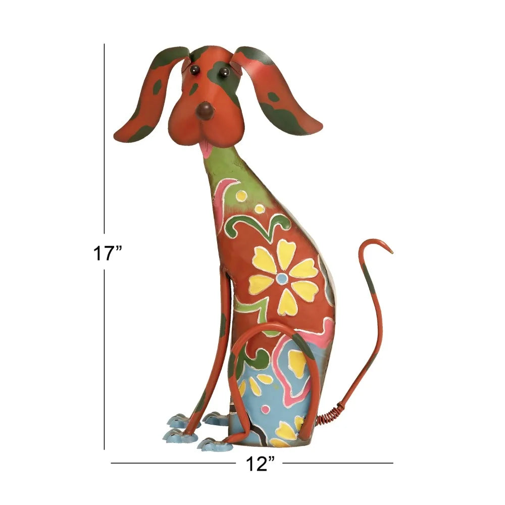 Sculptures  Metal Indoor/Outdoor Multi Colored Dog Sculpture With Floral Design