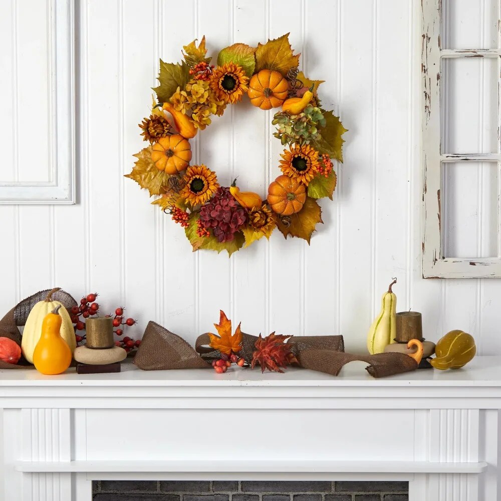 Thanksgiving Decoration (Multicolor) With Pumpkins and Sunflower