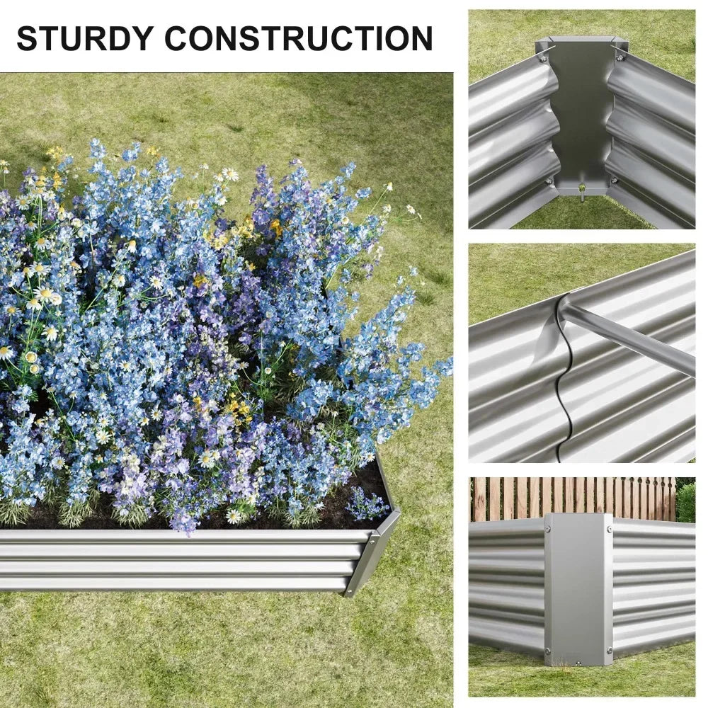 Planter Raised Garden Bed Kit - Garden Outdoor  Box for Vegetables - 7.6 ft x 3.7ft - Silver Garden Supplies