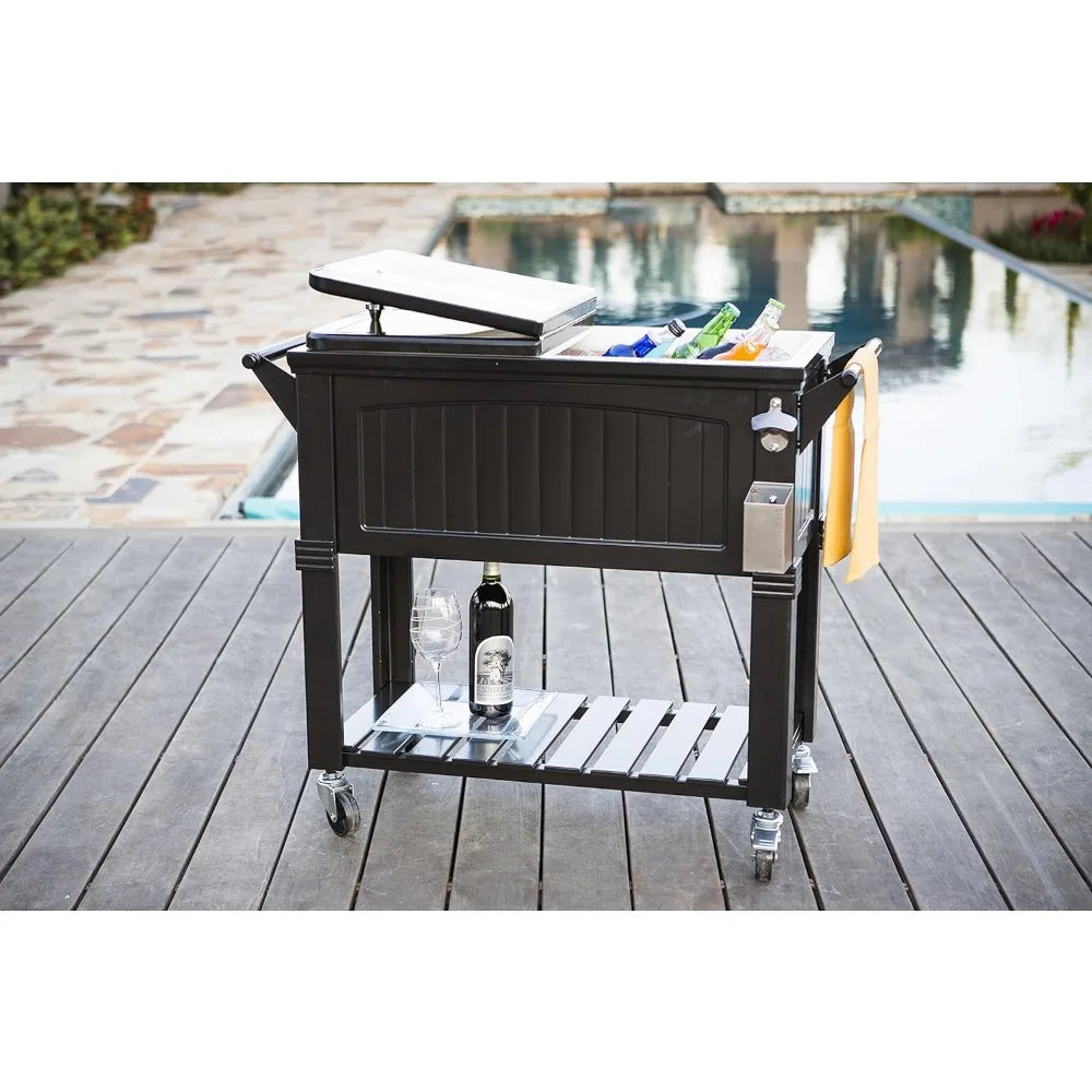 80 Quart Portable Rolling Patio Party Cooler in Antique Black