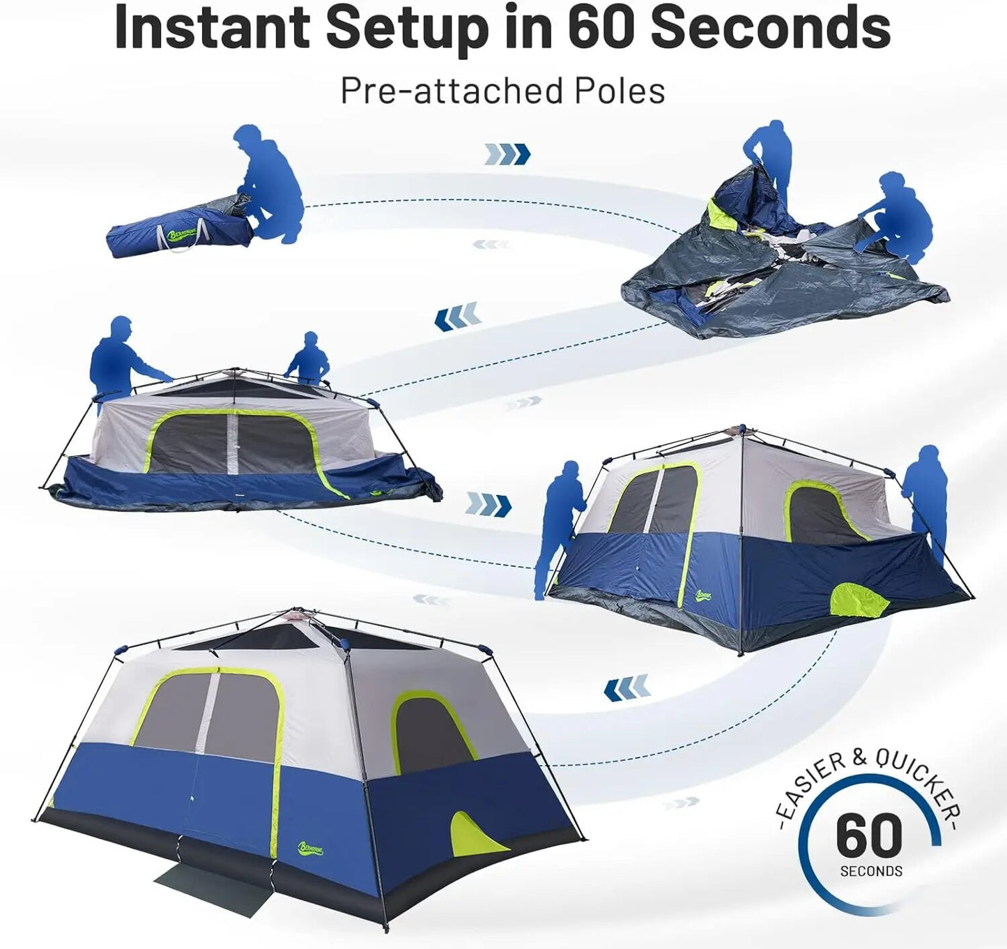 , 8 Person/10 Person Camping Tent Setup in 60 Seconds with Rainfly & Windproof Tent