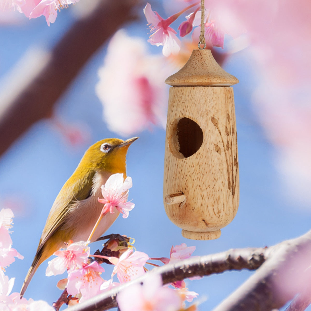 Wooden Hanging Bird Feeder