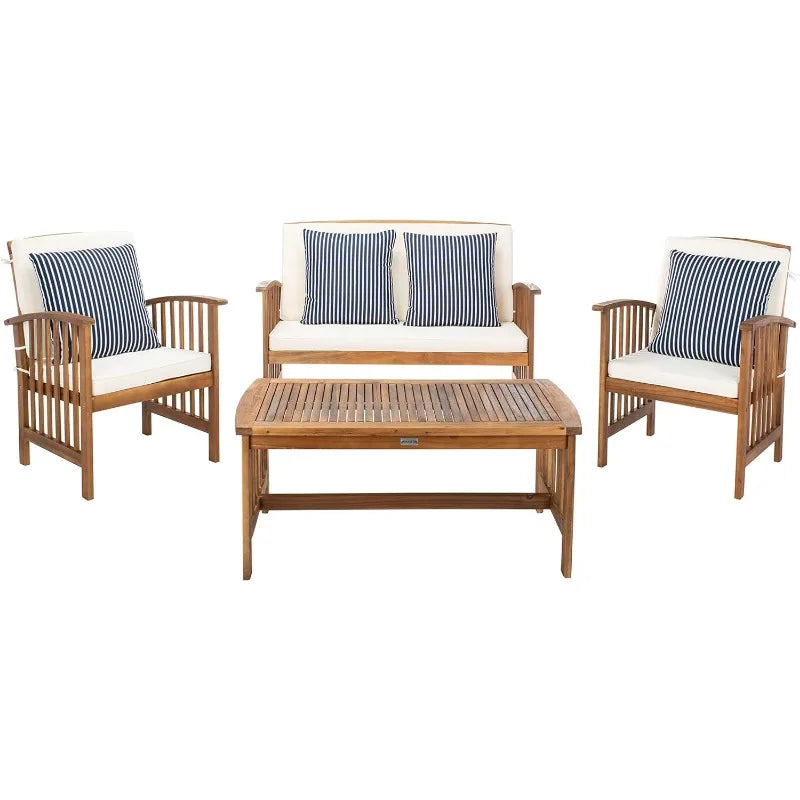 Rocklin Natural/ Beige Cushions/ Thin Stripe Pillows 4-Piece Conversation Patio Set