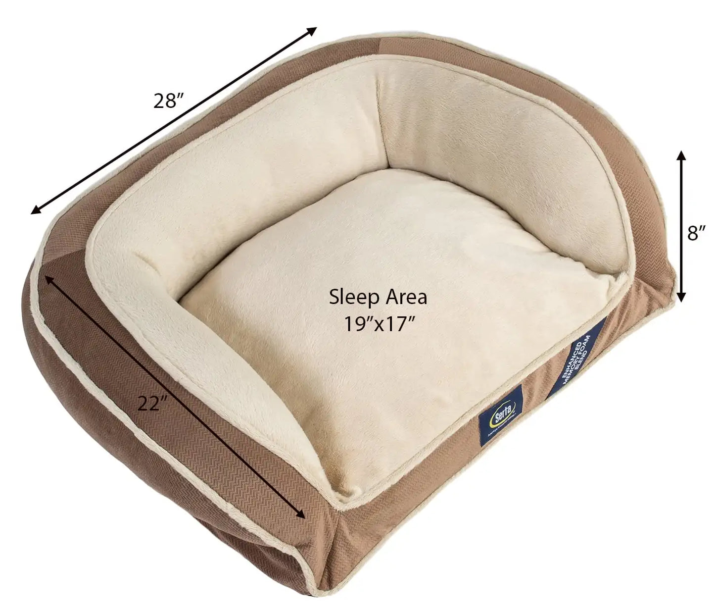 SertaPedic Memory Foam Mini Couch Dog Bed in Brown, Small