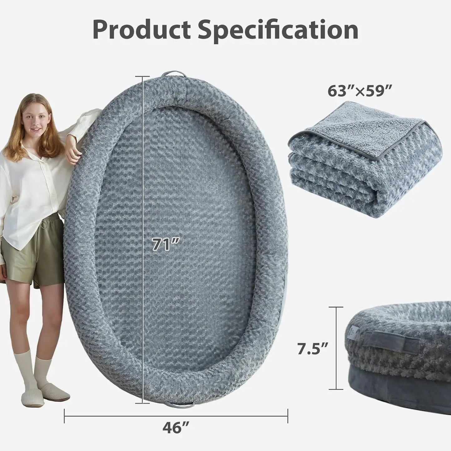 Human Sized Dog Bed with Egg Crate Foam,  with Washable Cover