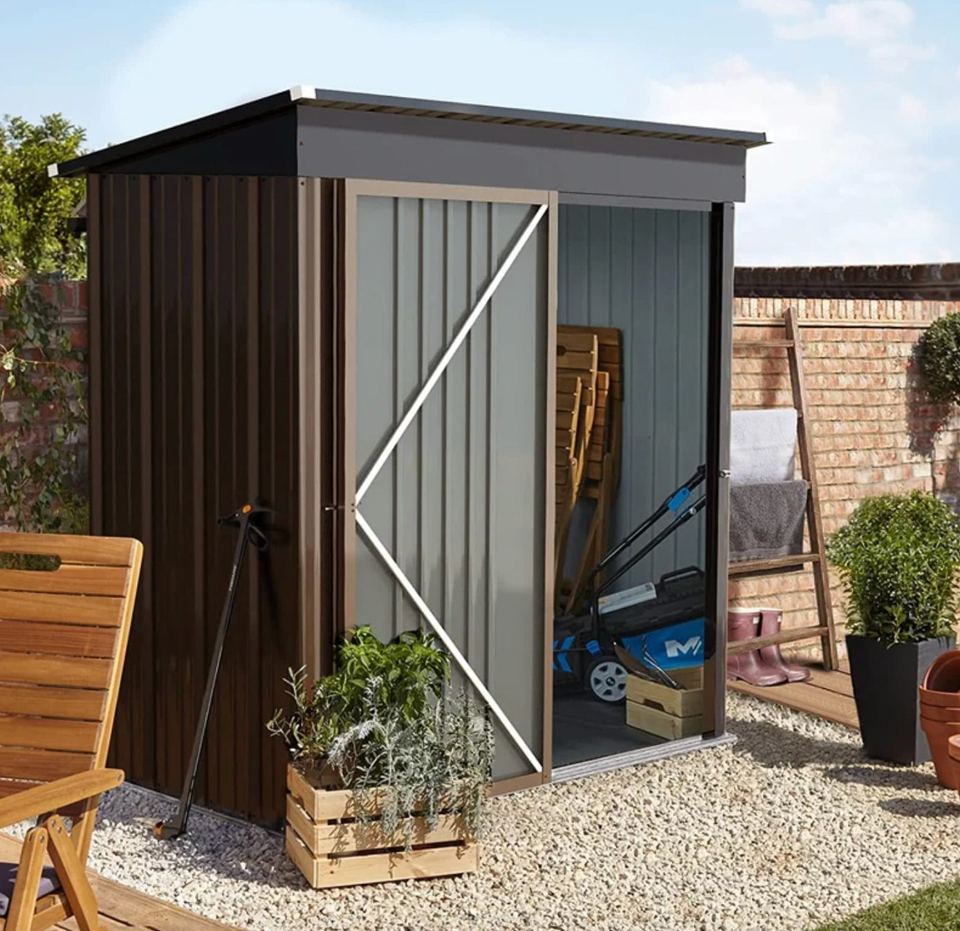 5 ft wide X 3 ft deep metal storage shed