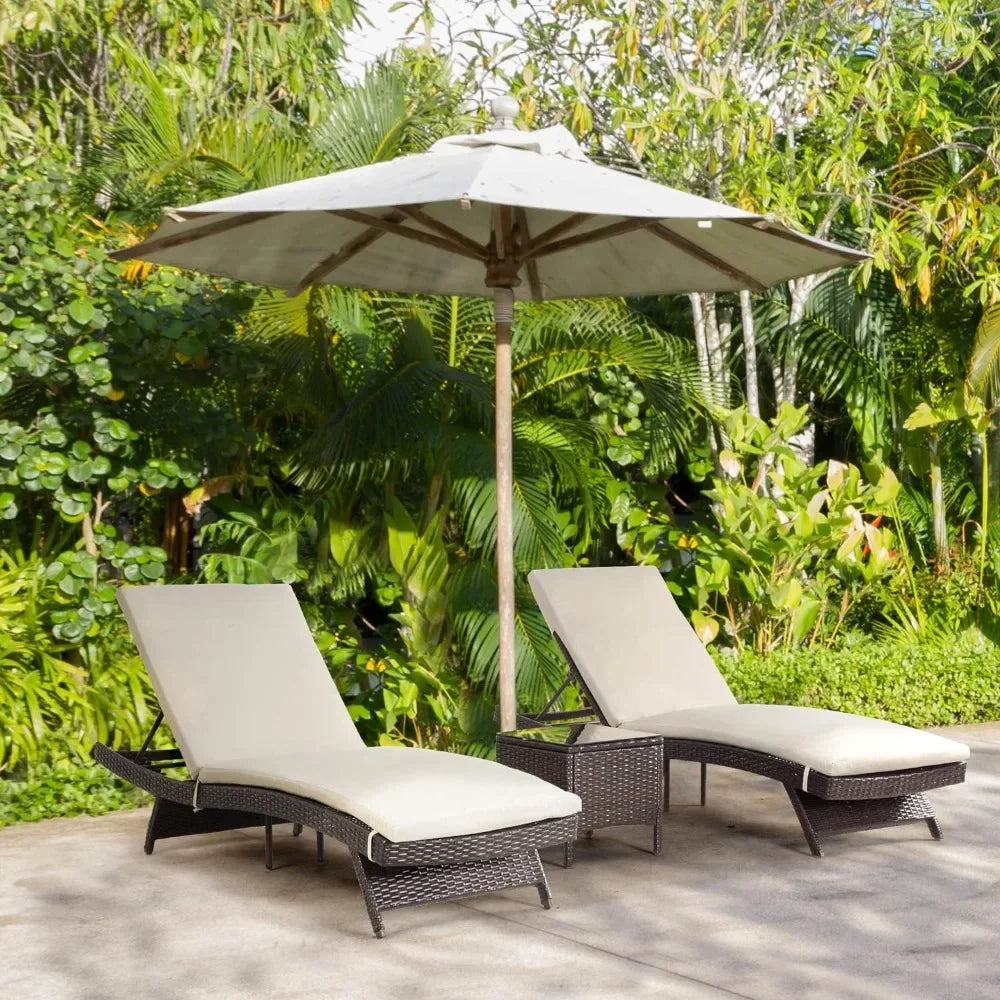 Set 3 Pieces With Adjustable Backrest and Removable Cushion Recliner Relaxing Chair Outdoor Furniture Freight Free