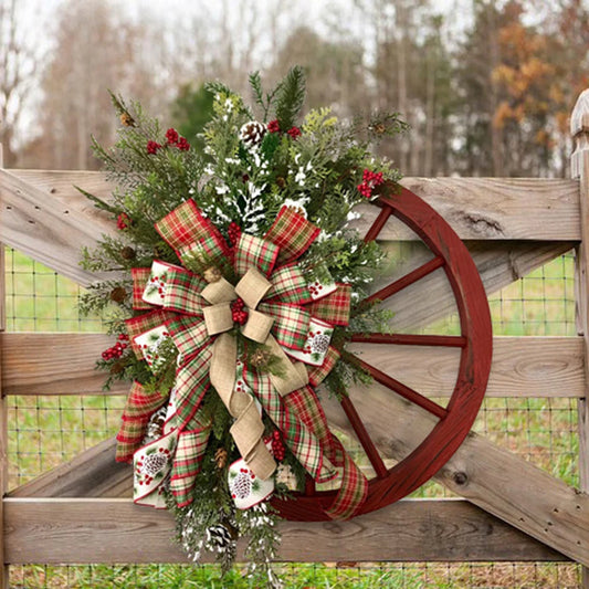 Farmhouse Wagon Wheel Wreath 40cm Christmas Winter Door Hanging